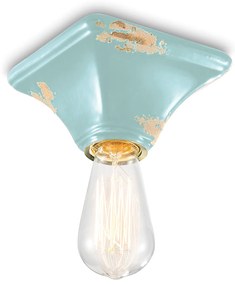 Plafoniera Vintage Quadrata Piccola Ceramica Azzurra 1 Luce E27