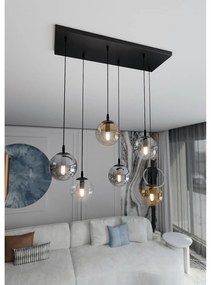 Sospensione Moderna 6 Luci Kali In Acciaio Nero E Sfere In Vetro Multicolor