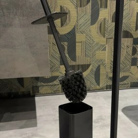 Piantana porta rotolo e scopino da appoggio in acciaio nero opaco Fusion