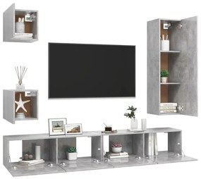 Set di mobili porta tv 5 pz grigio cemento in legno multistrato