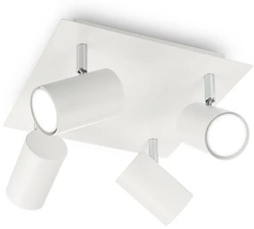 Plafoniera Moderna Spot Metallo Bianco 4 Luci Gu10