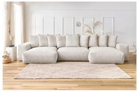 Divano angolare color crema con rivestimento in velluto a coste Voltaire – Bobochic Paris