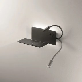 Applique in metallo Nero 33 cm retroilluminata con spot LED e caricatore wireless FLAT