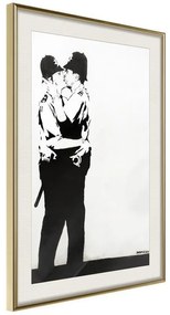 Poster  Banksy: Kissing Coppers II  Cornice Quadri Cornice d'oro con passe-partout, Larghezza x Altezza Home decor 20x30