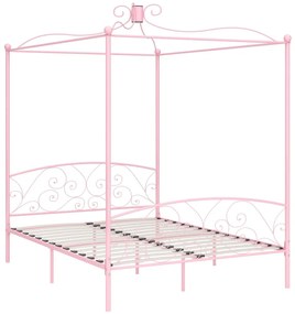 Letto a Baldacchino Rosa in Metallo 160x200 cm