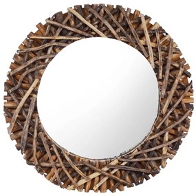 Specchio Da Parete 60 Cm İn Legno Di Teak Rotondo /