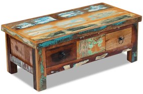 Tavolino da caffè con cassetti in legno recuperato 90x45x35 cm