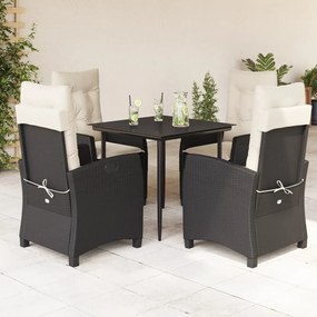 Set da pranzo da giardino 5 pz nero con cuscini in polyrattan