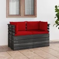 Divano da Giardino 2 Posti su Pallet con Cuscini Massello Pino cod mxl 42121