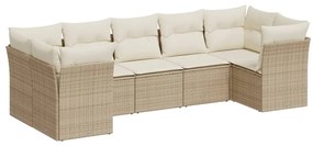 Set Divani da Giardino 7 pz con Cuscini Beige in Polyrattan