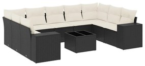 Set divani da giardino 10pz con cuscini in polyrattan nero