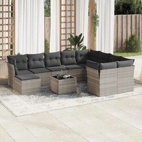 Set divani da giardino 11 pz con cuscini in polyrattan grigio