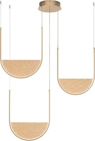 Lampada a sospensione 90 cm 3 Luci LED LOTUS con inserto in vetro granigliato ORO