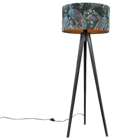 Lampada da terra treppiede nera con paralume pavone 50 cm - Tripod Classic