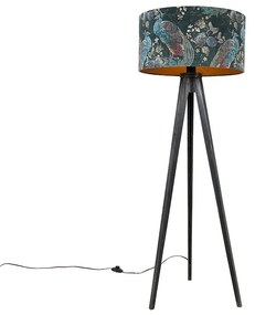 Lampada da terra treppiede nero con paralume pavone 50 cm - Treppiede Classic