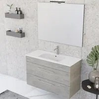 Composizione bagno sospesa Smack a 2 cassetti 100x62 con lavabo, specchio con lampada LED cement wood