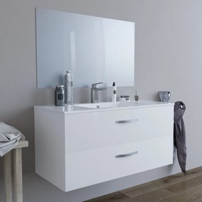 Mobile bagno LINDA100 Bianco semilucido 8210 con lavabo e specchio - SENZA LUCE LED