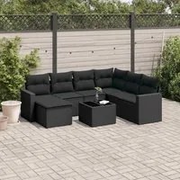 Set Divani da Giardino con Cuscini 8 pz Nero in Polyrattan 3219295