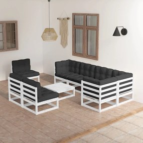 Set divani da giardino 9 pz con cuscini legno massello di pino