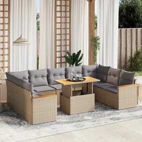 Set divano da giardino 10 pz con cuscini beige in polyrattan