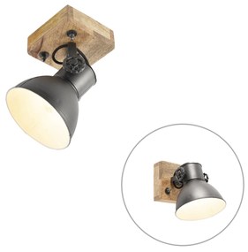 Faretto industriale grigio scuro con legno di mango 18 cm - Mangoes