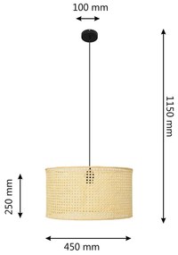 Lampadario a sospensione con filo ALBA 1xE27/15W/230V diametro 45 cm rattan/nero