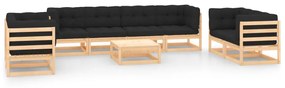 Set divani da giardino 9 pz con cuscini legno massello di pino