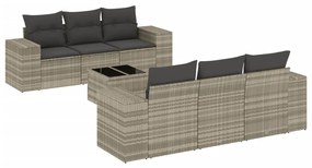 Set divani da giardino 7pz con cuscini grigio chiaro polyrattan