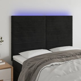 Testiera A Led Nera 144x5x118/128 Cm İn Velluto /