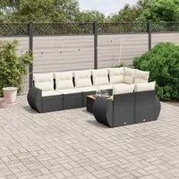 Set Divani da Giardino 9 pz con Cuscini Nero in Polyrattan 3225090