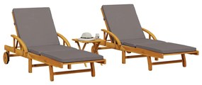 Lettini Prendisole Con Tavolino 2pz İn Legno Massello Di Acacia /