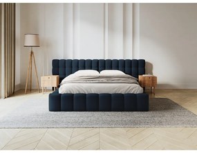 Letto matrimoniale imbottito blu scuro con spazio contenitivo e rete 180x200 cm Mamaia - Micadoni Home
