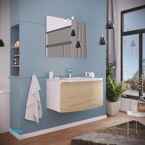 Mobile Bagno Sospeso "Giulia" Da 80 Cm C/Base a Due Ante In MDF Laminato Finitura Bianco Lucido/Rovere Oro