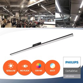 Lampada LED Lineare 42W Trifase 120cm 90° Nera con driver Philips Colore Bianco Variabile CCT