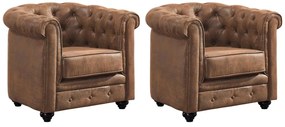 Lotto di 2 poltrone  CHESTERFIELD in microfibra effetto cuoio invecchiato