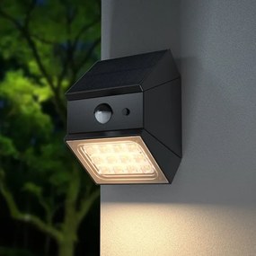 Lampada solare da parete a LED con sensore, 2,5 W / 3,7 V, IP65, 1200 mAh, nera