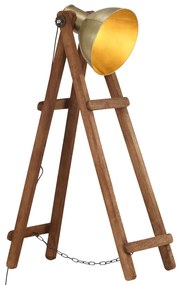 Lampada Da Pavimento Ottone E27 İn Legno Massello Di Mango /