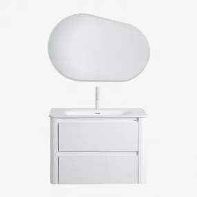 Set Mobili Da Bagno In Legno Con Lavabo Integrato E Specchio Egerton Bianco & Ovalado Led Y Antivaho (100x65 Cm) Meunier & Bianco ↑20 Cm - Sklum