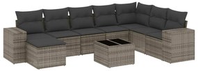 Set divano da giardino 9 pz con cuscini grigio in polyrattan