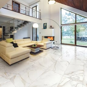 Piastrella da pavimento e rivestimento interno 60 x 120 cm Sp. 10 mm rettificato Calacatta in gres porcellanato smaltato lappato bianco traffico medio (pei 2/5) 1.44 mq