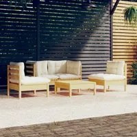 Set Divani da Giardino 5 pz con Cuscini Crema in Massello di Pino 3096178