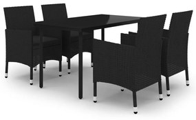 Set da pranzo da giardino 5 pz con cuscini polyrattan e vetro