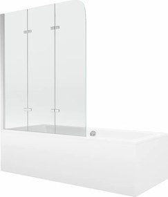 Mexen Cube vasca rettangolare 170 x 80 cm con pannello e paravento a 3 ante 120 cm, trasparente, cromo - 550517080X9012030100