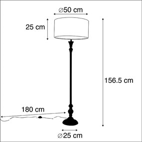 Lampada da terra nera con paralume in velluto pavone oro 50 cm - Classico