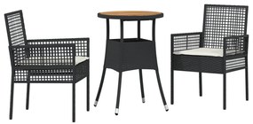 Set da pranzo da giardino 3 pezzi  nero polyrattan