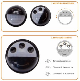 Applique Nera IP54 con Base E27 e Sensore di Movimento - Serie RIGA