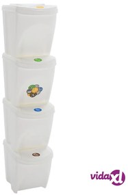 vidaXL Contenitori Impilabili Rifiuti 4 pz Bianco 100 L Polipropilene