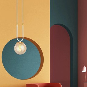 Sospensione Contemporanea 1 Luce Crio Acciaio Bianco Oro E Sfera Vetro Ambra