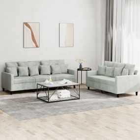 Set Di Divani 2 Pz Con Cuscini Grigio Chiaro İn Velluto /
