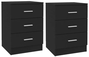 Comodini 2 Pz Neri 38x35x56 Cm İn Legno Ingegnerizzato /
